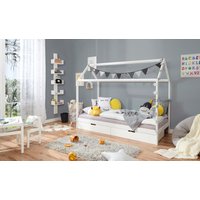 Ticaa Kinderbett Hausbett "Lina" mit Schubkästen 90x200 cm Kiefer weiß