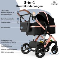Bergsteiger Kinderwagen Nizza + Babyschale + Isofix-Station schwarz