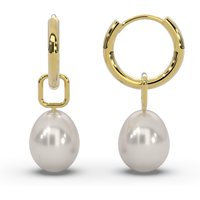Perlenohrringe hängend Gelbgold (Silber 925 vergoldet) von AMOONIC I Damen Creolen klein mit Perlenanhänger | Perlencreolen Hoops Ohrringe mit Süßwasserperle