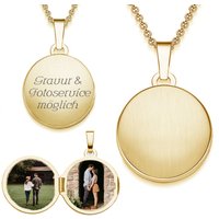 Damen Medaillon rund zum Öffnen für Bilder in Gold (Silber 925 Gelbgold vergoldet) von Amoonic I Foto Upload Service & Gravur I Rundes Medallion aufklappbar, gravierbar mit Kette für Frauen Mama Freundin