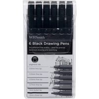 WHSmith Assorted Black Drawing Pens 6 Pack