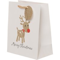 WHSmith Gold Glitter Reindeer Medium Gift Bag