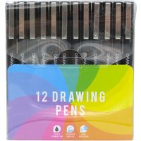 WHSmith Assorted Black Drawing Pens 12 Pack
