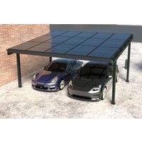 Carport en kit, aluminium avec toit solaire pour 2 voitures, puissance des modules 460 W, 15 modules par carport, dimensions du caport 5200 x 5850 x 3000 mm, modules en verre 460 W / module avec cadre en aluminium des deux côtés