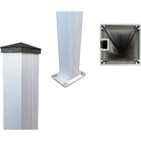 Poteau en aluminium renforcé pour le montage de portails et de portes de jardin, épaisseur du matériau 3,5 mm, 100 x 100 mm, longueur 2,00 m, y compris support de poteau, capuchon de poteau, baguette de recouvrement et butoir - en argent anodisé