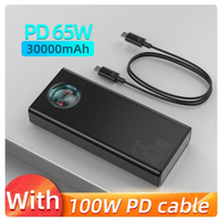 Baseus 65W Power Bank 30000mAh PD Quick Charge FCP SCP Powerbank Portable External Charger For Smartphone Laptop Tablet