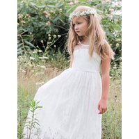 Milanoo Enjoy 42% Off Customizable White Flower Girl Dresses with Lace and Sash