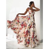 Milanoo Enjoy 30% Off Floral White Maxi Dress with VNeck and Open Back