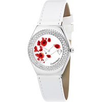Montre Alysson Coquelicot blanche à mouvement tournant ornée de Cristaux scintillants