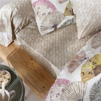 Drap plat en polycoton CULTUREL motif eventails multicolore