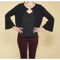 Gilet fermé par broche manches longues évasées femme - Noir en viscose