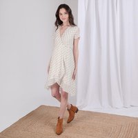Robe portefeuille à pois doré Marina en viscose blanc