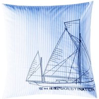 Taie d'oreiller ou de traversin en coton DESTINATION brodé bateau bleu