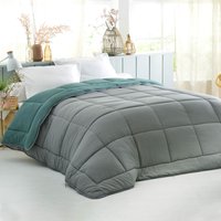 Couette bicolore très chaude 400 g/m² MICROFIBRE - eucalyptus/gris moyen