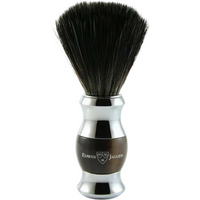 Blaireau de Rasage avec Manche Plaqué Chrome et Plastique Imitation Corne Claire - Fibres Synthétiques Noires