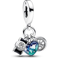 Charm Pendant Triple Appareil Photo, Coeur et Boussole