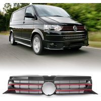 VW Transporter T5.1 09-15 Gloss Black Badged Front Bumper Grille Red Trim