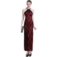 Impressive Halter Lace Qipao Cheongsam Style Dress - Red