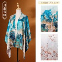 Luxury Double-Faced Silk Wrap with Fine Print -E