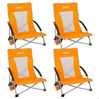 Pack 4 sillas de playa plegables bajas y transpirables 50x51x67 cm naranja con posavasos