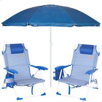 Pack 2 sillas de playa rayas 48x58x76 cm y sombrilla 220 cm anclas