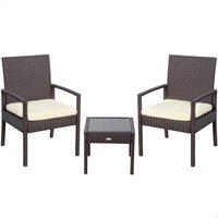 Conjunto mesa pequeña y 2 sillas jardín ratán