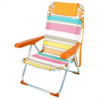Silla de playa plegable y reclinable 5 posiciones multicolor con cojín y asa hombro