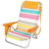 Silla de playa baja plegable y reclinable 4 posiciones multicolor con bolsillo, cojín y asa