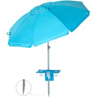 Sombrilla playa antiviento 8 varillas 210 cm azul con mesa