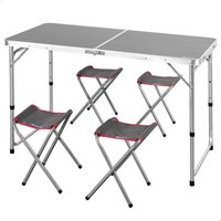 Mesa plegable camping altura regulable gris con 4 taburetes