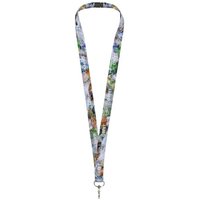Promotional Item Lanyard Addie – solid black-white – with custom logo print 25mm recycled PET metal hook safety break bulk gift