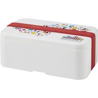 Corporate Gift Lunch Box MIYO – white-red – with custom logo print 700ml recycled PET band BPA-free UK made reusable food container