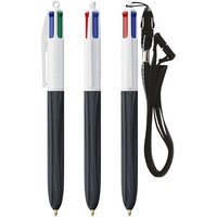 Promo Giveaway Plastic Ballpoint Pen BIC 4 Colours – white-solid black – with custom logo print 4-ink retractable writing instrument