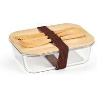 Corporate Gift Lunchbox Van Gogh 1000 – transparent – with custom logo print 1090ml borosilicate glass and bamboo food container