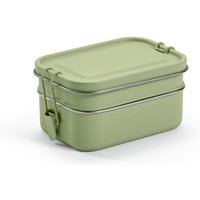 Corporate Gift Lunchbox Tintoretto – heather green – with custom logo print 1240ml 2 compartments side buckles bento food container