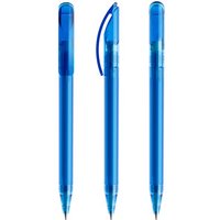 Promo Giveaway Plastic Ballpoint Pen Prodir DS3 – blue – with custom logo print black ink twist mechanism printed promotional pen