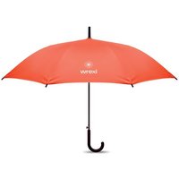 Promotional Product Automatic Open Umbrella – orange – with custom logo print 23 inch fibreglass frame windproof rain brolly