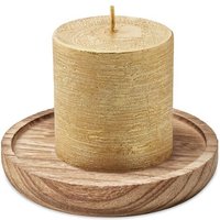 Corporate Gift Scented Candle – gold – with custom logo print vanilla fragranced wax on wooden base winter event merchandise