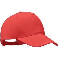 Corporate Gift Baseball Cap – red – with custom logo print 250 gr/m² organic brushed cotton 5 panel metal adjustable strap back