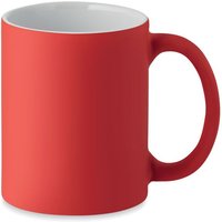 Corporate Gift Coffee Mug Matt 300ml – red – with custom logo print, classic earthenware cup, ideal for the daily office commute