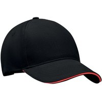 Branded Merchandise Baseball Cap 5 Panel – black/red – with custom logo embroidery 260gsm brushed twill custom headwear staff uniform