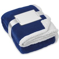 Corporate Gift Fleece Sherpa Blanket with Logo Print – Reversible – Blue – Soft Textiles for Staff Rewards and Winter Marketing