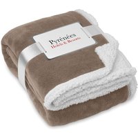 Branded Merchandise Coral Fleece Sherpa Blanket with Embroidered Logo – Khaki – Promotional Textiles for Business Hospitality