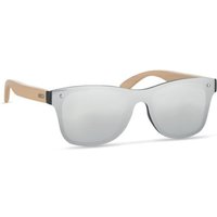 Promo Product UV Sunglasses – shiny silver – with custom logo print UV400 protection bamboo arms printed sun shades festival eyewear