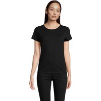 Branded Merchandise T-Shirt PIONEER WOMEN – deep black – with custom logo print 175gsm 100% organic cotton for company uniforms
