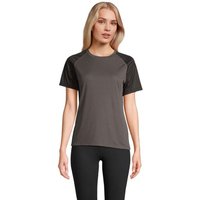 Branded Merchandise Vortex Women Raglan T-Shirt with Logo Print – Recycled Polyester M Size – Black/Charcoal Grey – Sportswear for Staff