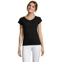 Promotional Merchandise SOL'S Moon Women's V-Neck T-Shirt with Logo Print – 100% Cotton S – Deep Black – Apparel for Corporate Events
