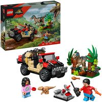 Jurassic World 76972 Fuga dal Raptor sul Fuoristrada, con 2 Dinosauri Giocattolo, Macchina e 2 Minifigure per Bambini 6+, Giochi di costruzione