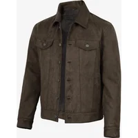 Mens Dark Brown Faux Suede Trucker Jacket