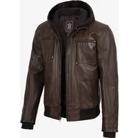 Men's Dark Brown Real Leather Jacket with Hood